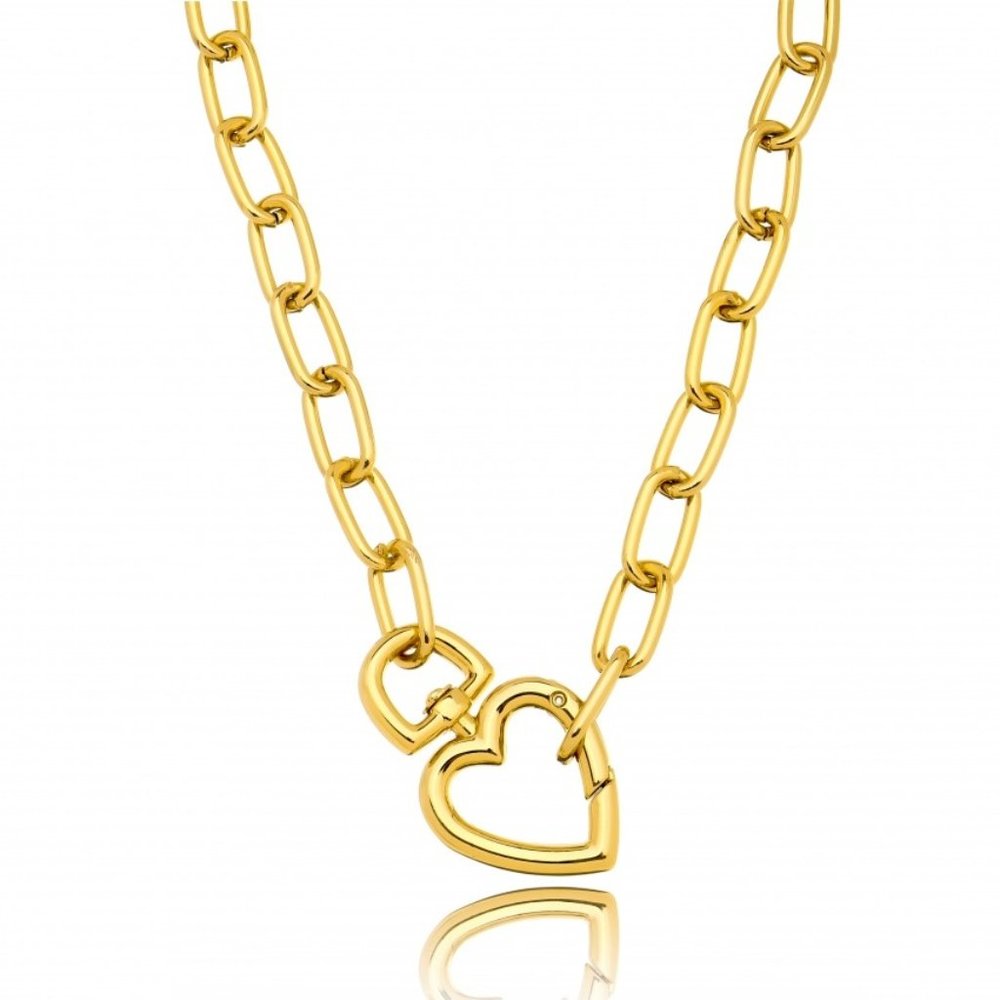 18k Gold-Plated Heart-Lock Chunky Chain Necklace - Picture 4 of 6